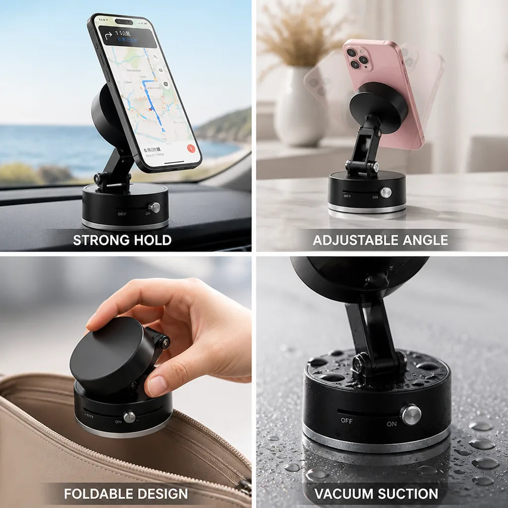 Car Phone Mount Foldable Suction Cup & Magnetic