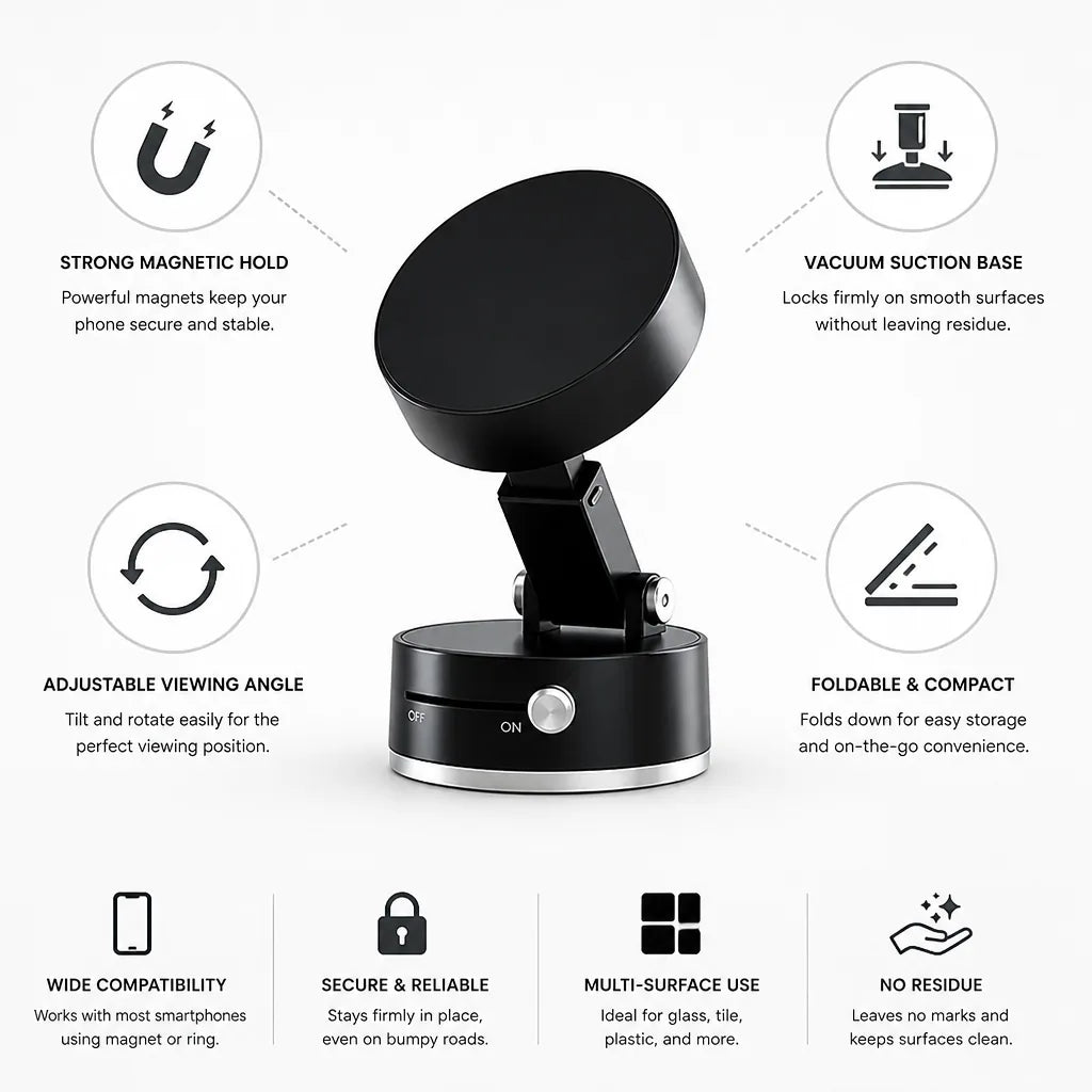 Car Phone Mount Foldable Suction Cup & Magnetic