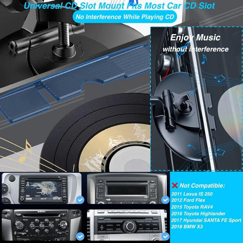 Car Screen Mount CD Slot 360° Adjustable Double-Lock