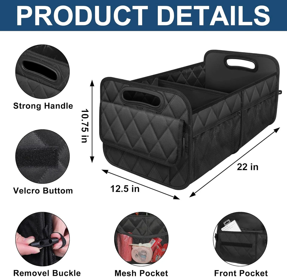 Car Trunk Organizer Adjustable Dividers Hook-And-Loop Base