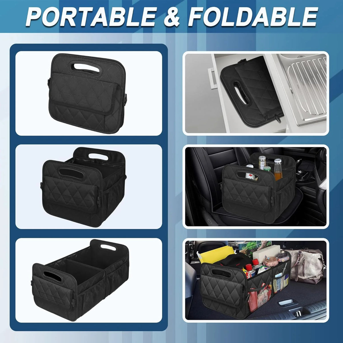 Car Trunk Organizer Adjustable Dividers Hook-And-Loop Base