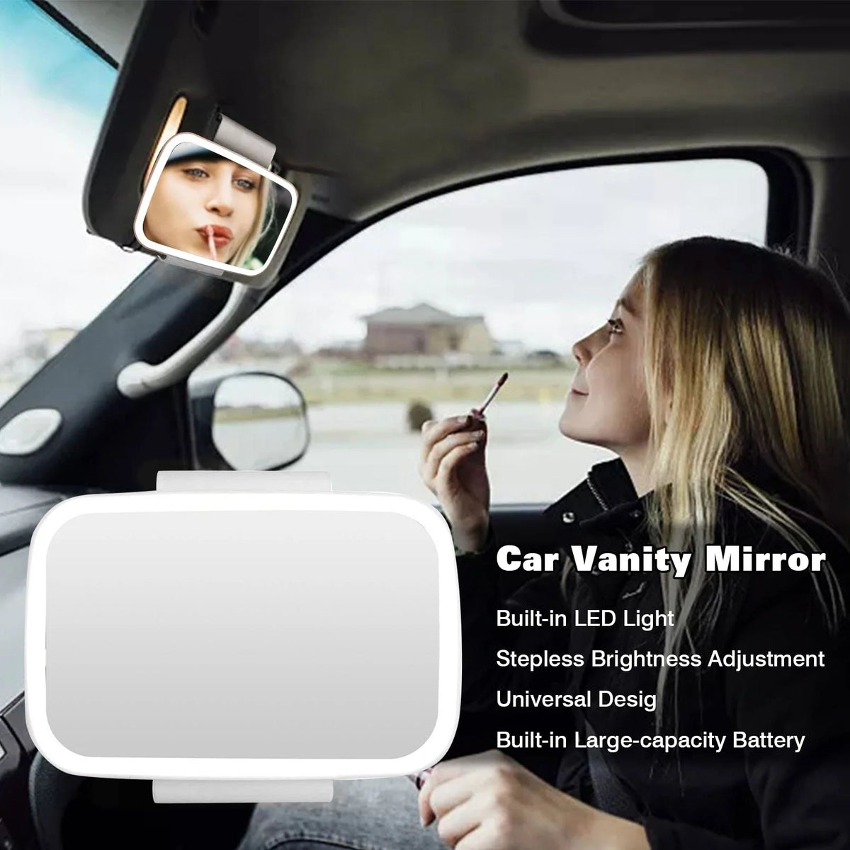 Car Visor Makeup Mirror LED Adjustable Brightness