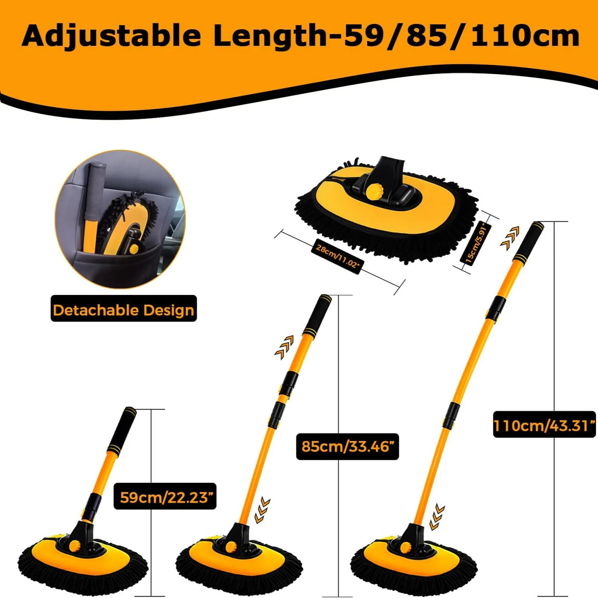 Car Wash Brush Telescopic Rotating Head Microfiber Chenille