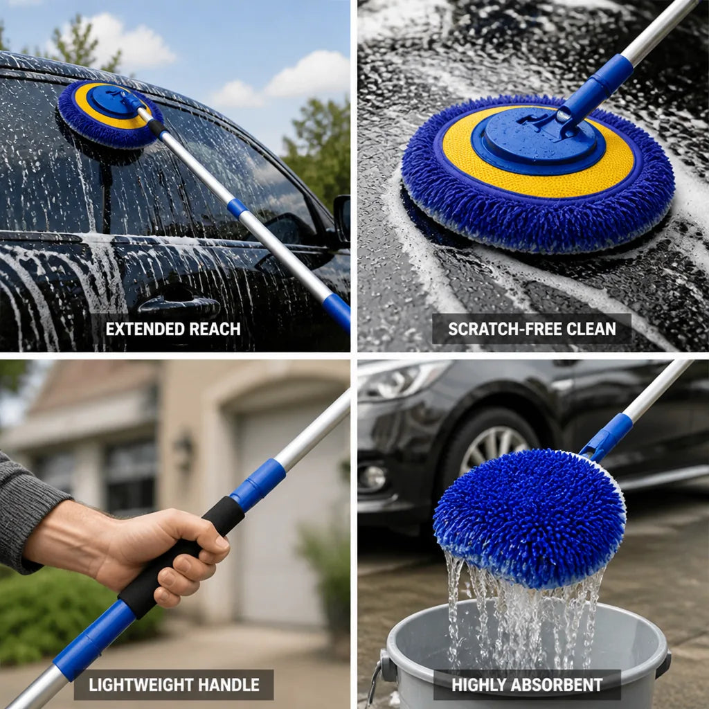Car Wash Mop Telescopic Aluminum Handle Microfiber Head