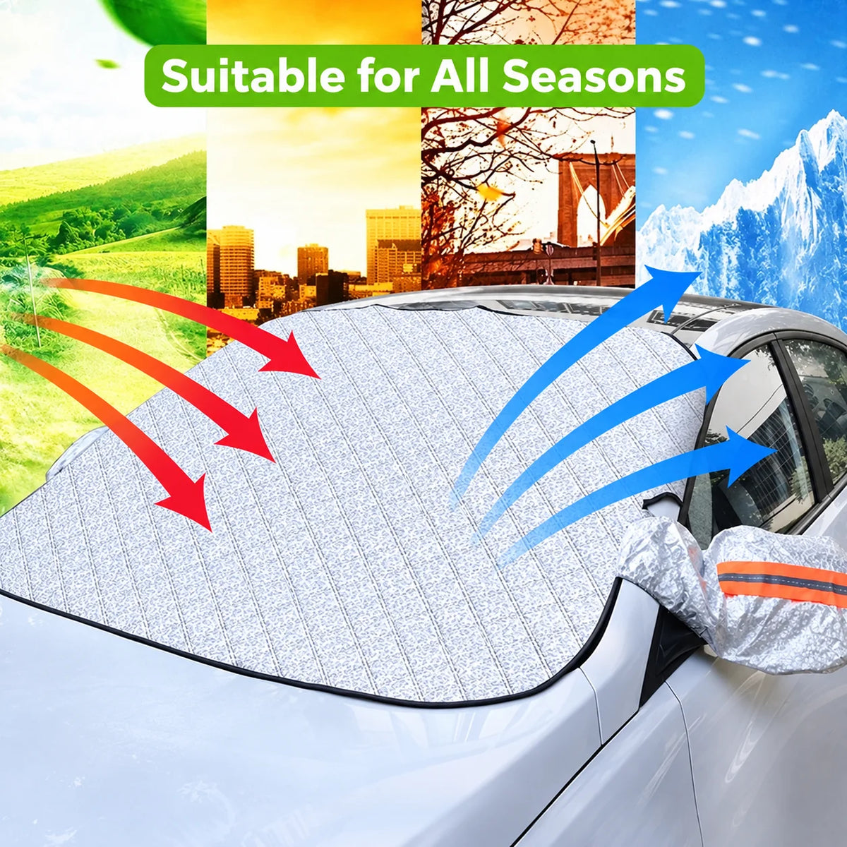 Car Windshield Cover Magnetic Weather-Resistant Polyester Mirror Coverage