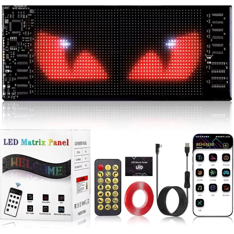 Car Windshield LED Display Programmable RGB App & Remote