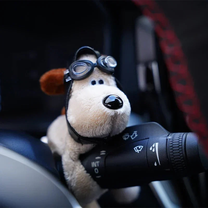 Car Wiper Decoration Plush Dog With Aviator Goggles