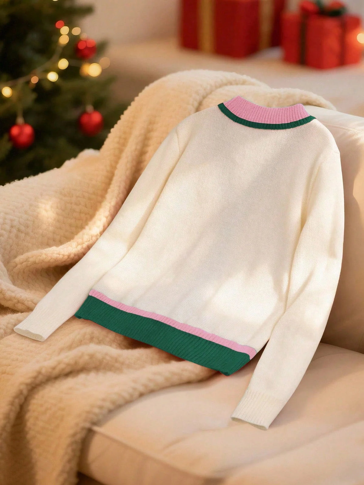 Cardigan Festive Multicolor Rib Knit Drop Shoulder
