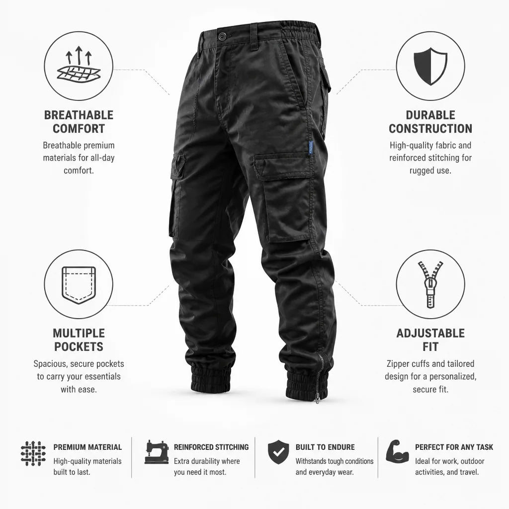 Cargo Pants Multiple Pockets Zipper Cuff