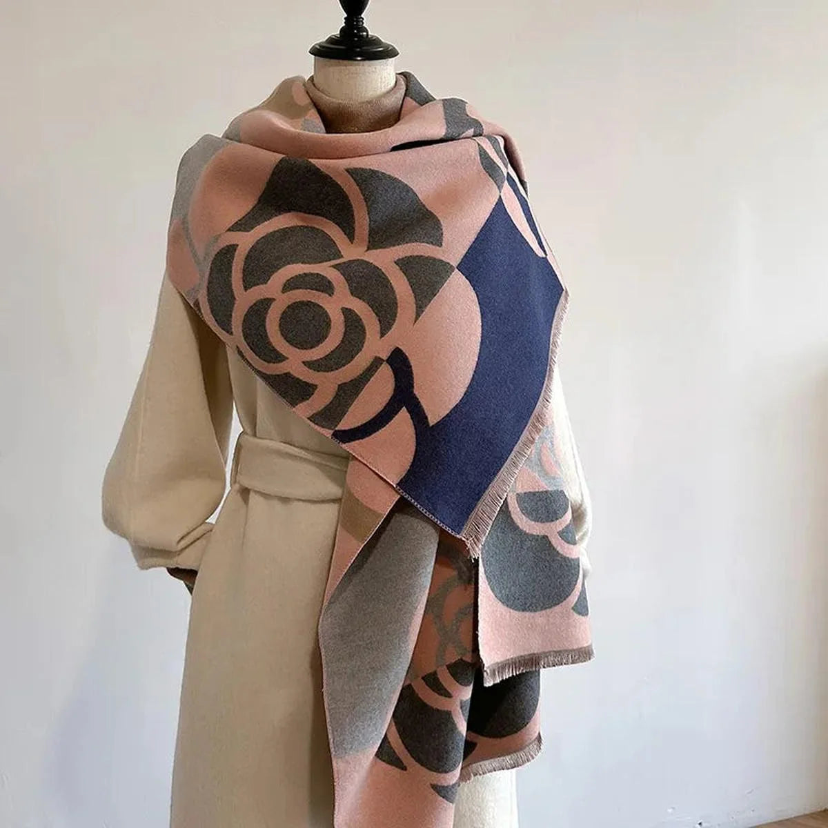 Cashmere Scarf Reversible Printed Design Warm Winter Accessory