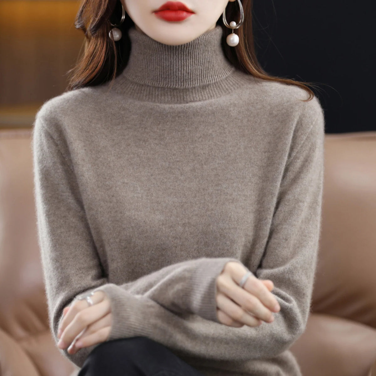 Cashmere Turtleneck Sweater Lightweight Warmth Regular Fit