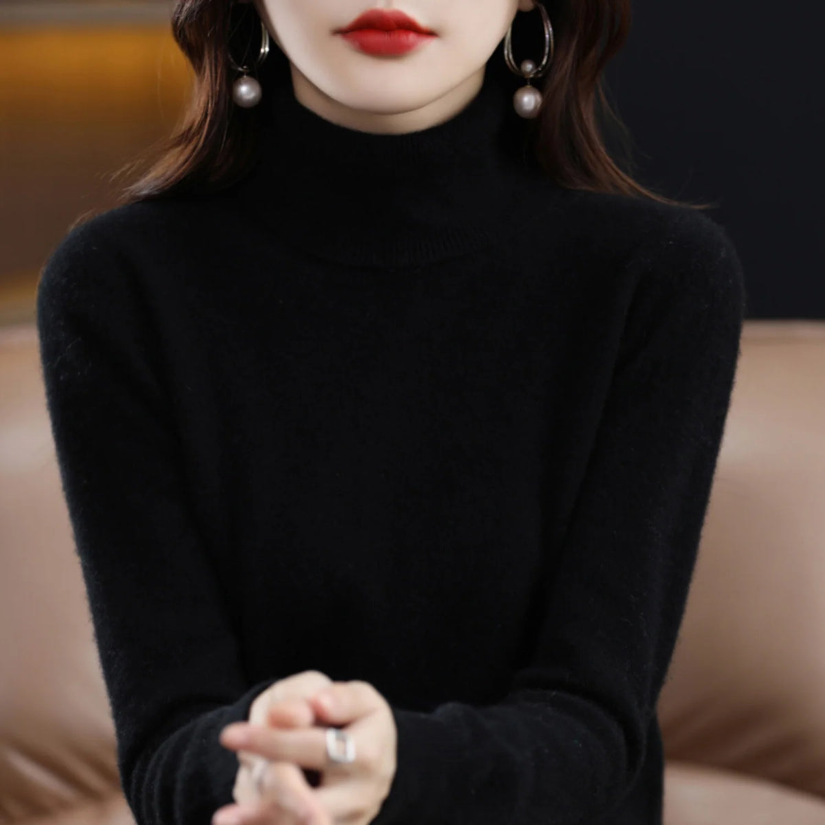 Cashmere Turtleneck Sweater Lightweight Warmth Regular Fit