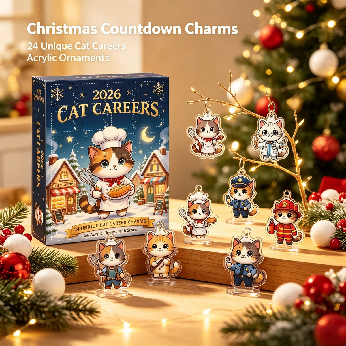 Cat Advent Calendar Acrylic Display 24 Compartments