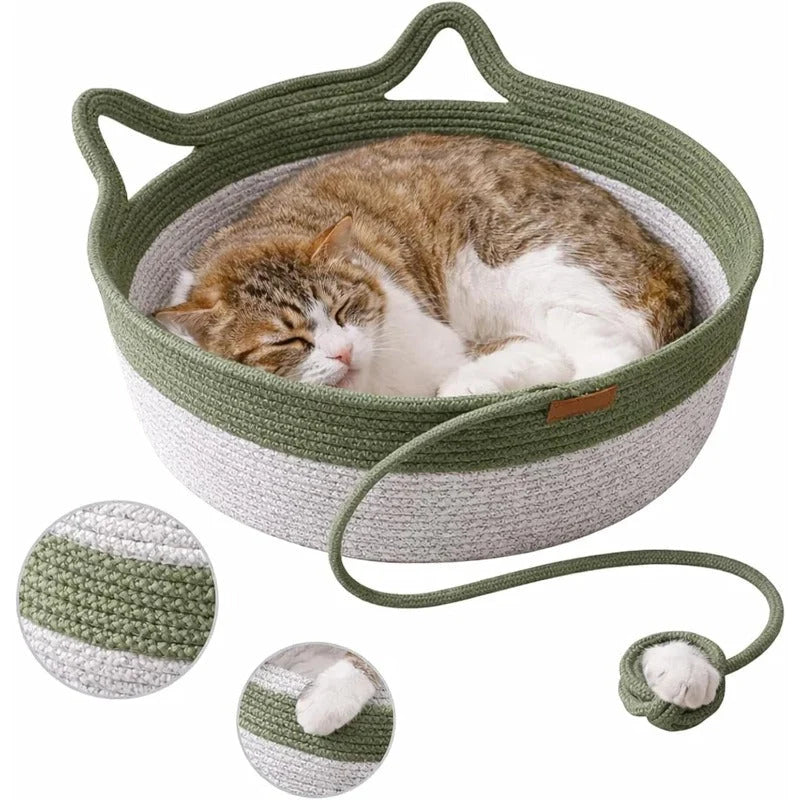 Cat Bed & Scratcher Woven Cotton Rope Toy