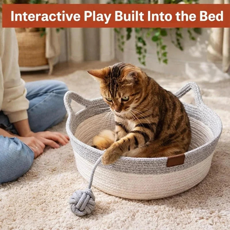Cat Bed & Scratcher Woven Cotton Rope Toy