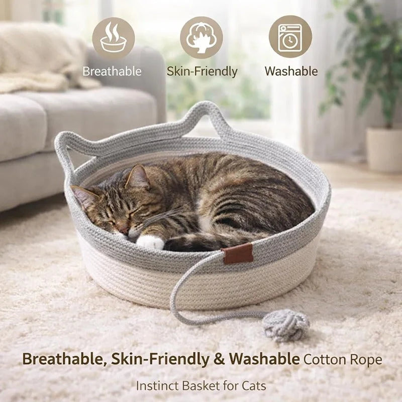 Cat Bed & Scratcher Woven Cotton Rope Toy