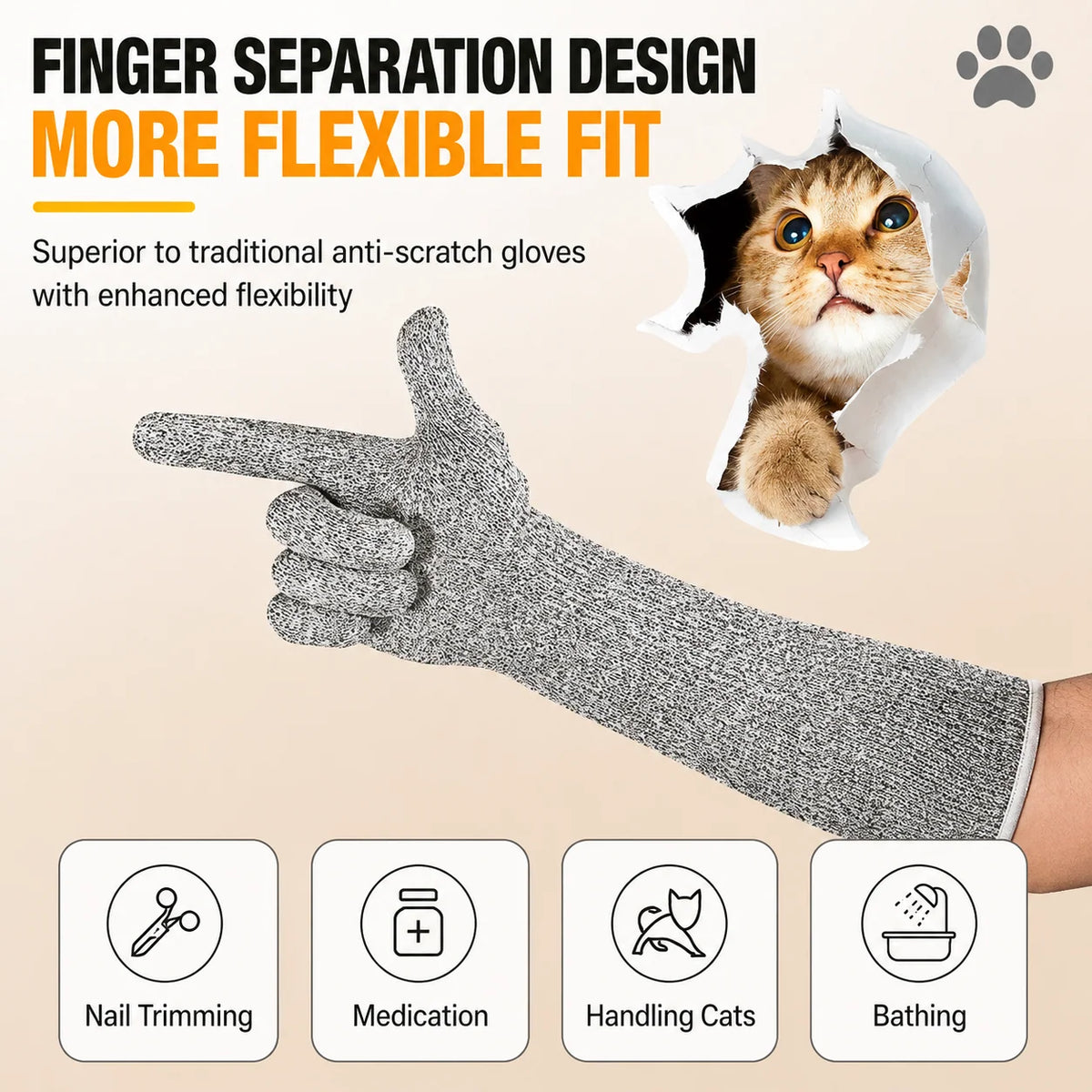 Cat Grooming Gloves Kevlar Extended Arm Protection