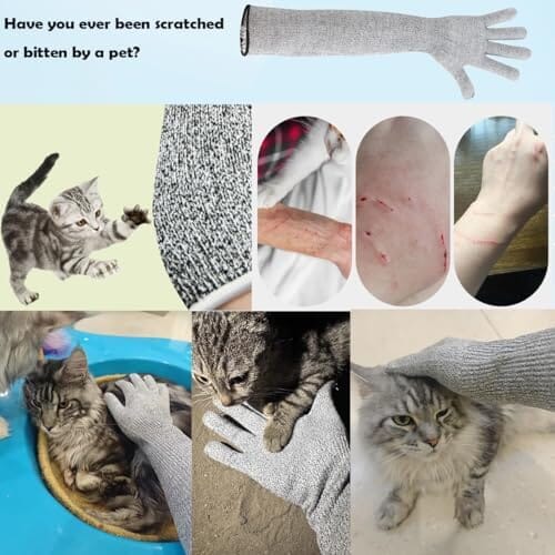Cat Grooming Gloves Kevlar Extended Arm Protection