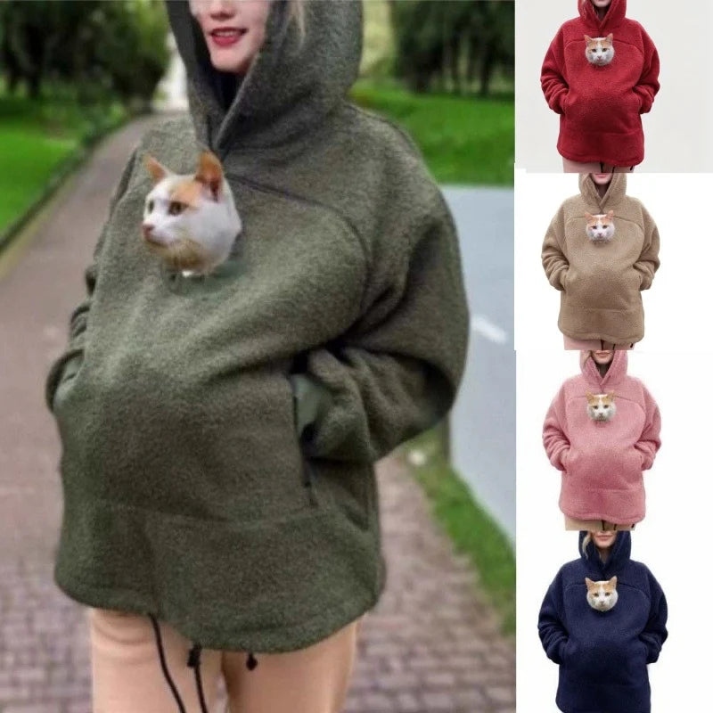 Cat Pocket Hoodie Sherpa Fleece Oversized Fit