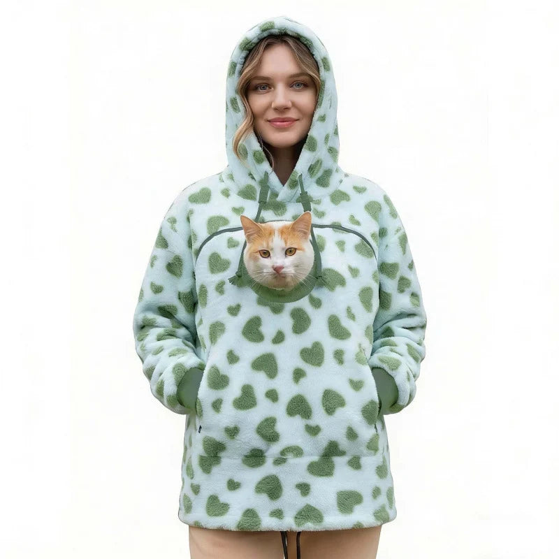 Cat Pocket Hoodie Sherpa Fleece Oversized Fit