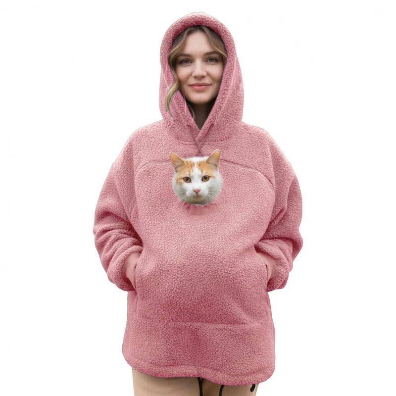 Cat Pocket Hoodie Sherpa Fleece Oversized Fit