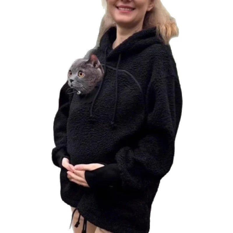 Cat Pocket Hoodie Sherpa Fleece Oversized Fit
