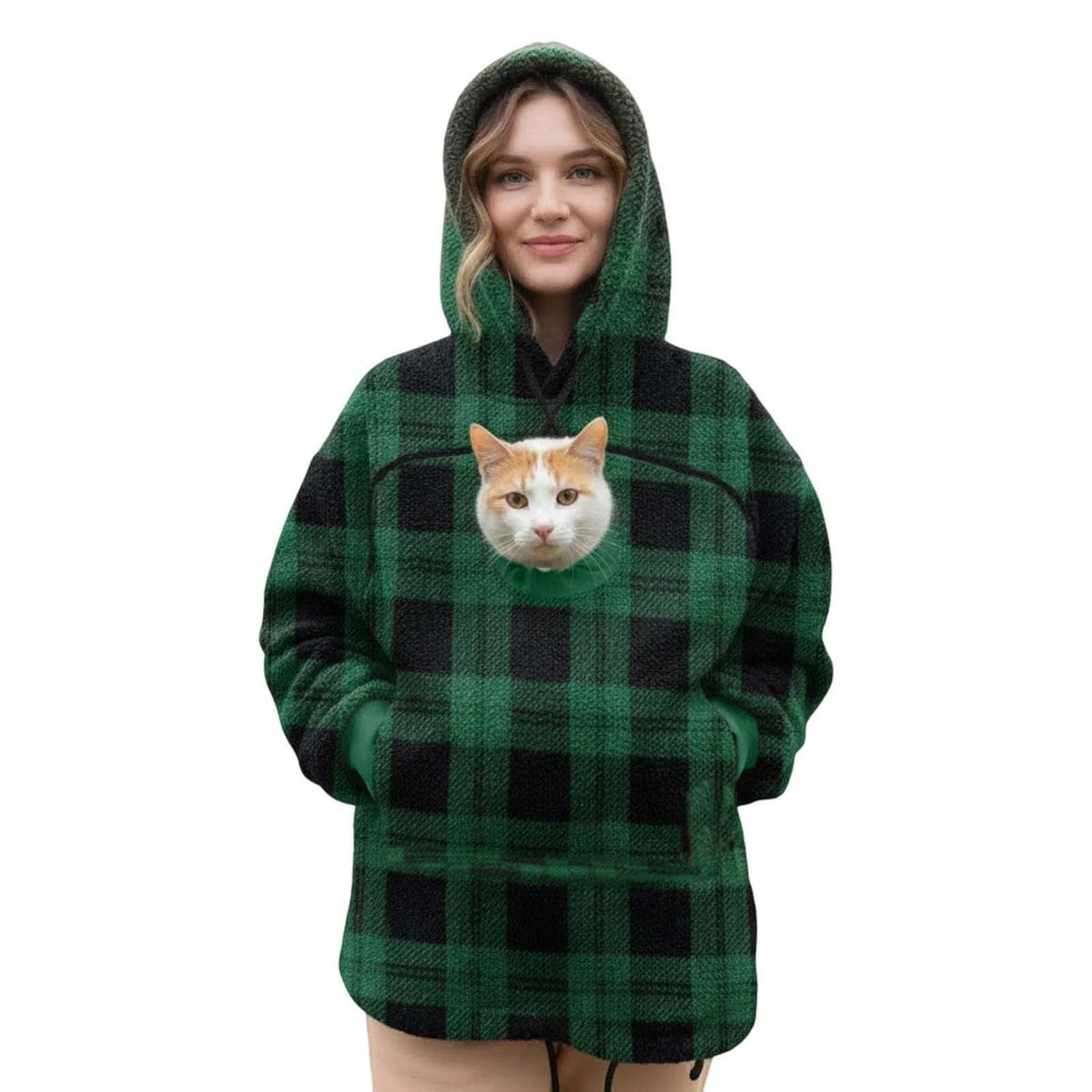 Cat Pocket Hoodie Sherpa Fleece Oversized Fit