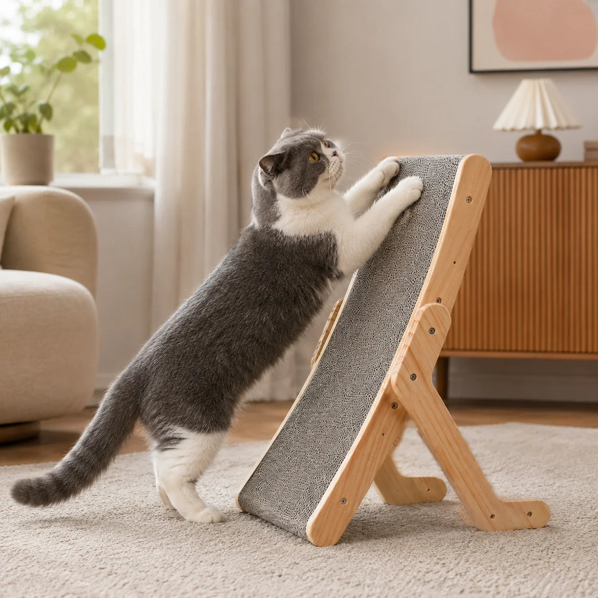 Cat Scratcher Curved Slope Solid Wood