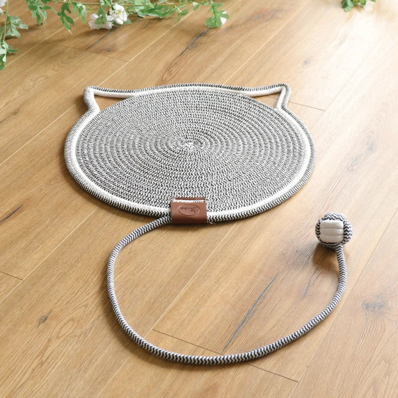 Cat Scratching Mat Natural Sisal Reversible With Dangling Toy