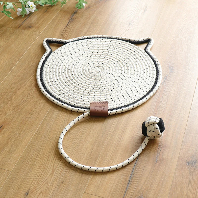 Cat Scratching Mat Natural Sisal Reversible With Dangling Toy