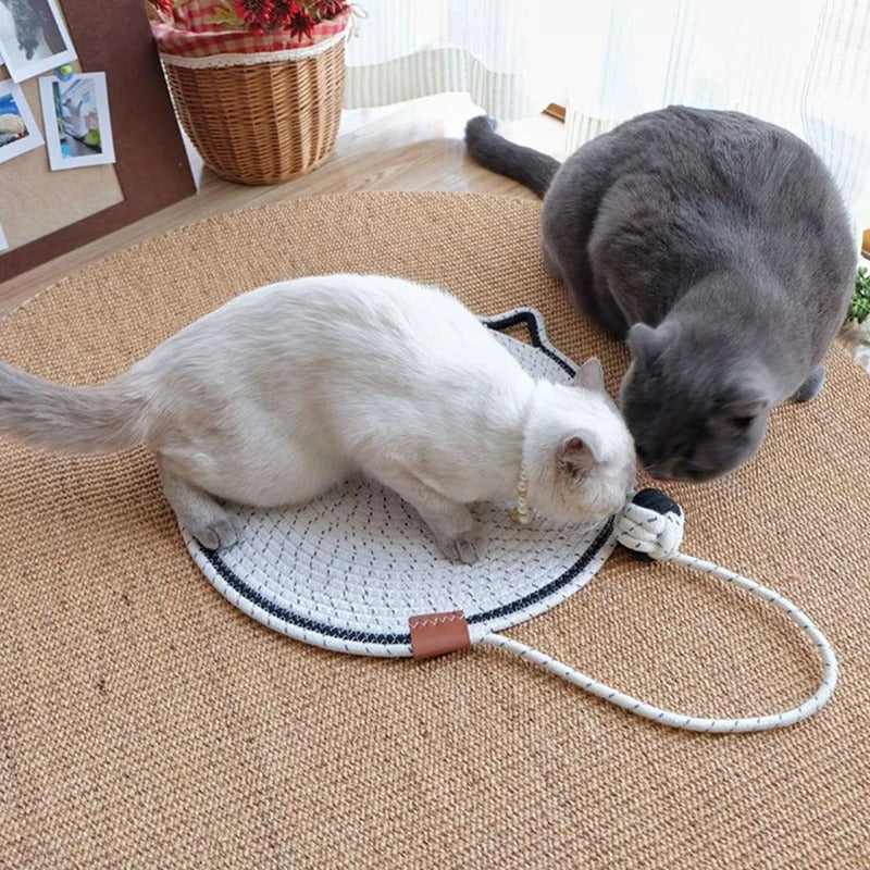 Cat Scratching Mat Natural Sisal Reversible With Dangling Toy