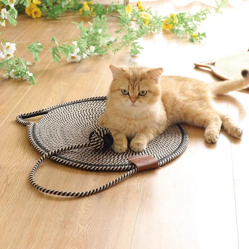 Cat Scratching Mat Natural Sisal Reversible With Dangling Toy
