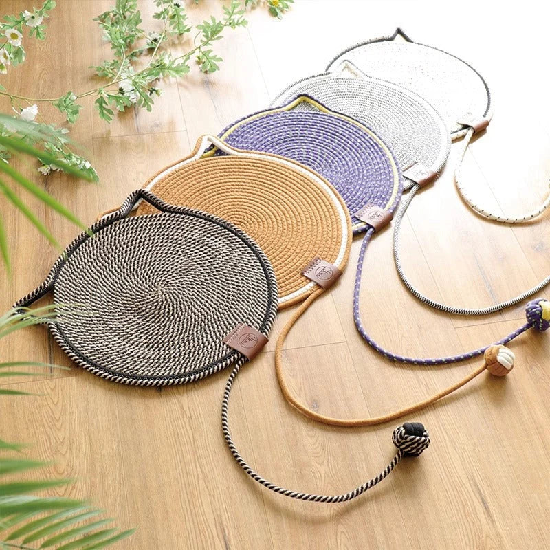 Cat Scratching Mat Natural Sisal Reversible With Dangling Toy