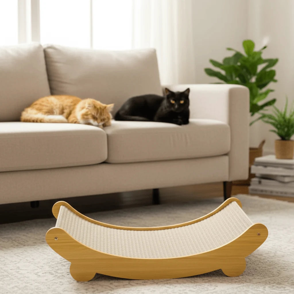 Cat Scratching Panel Sisal & Wood With Cozy Bed
