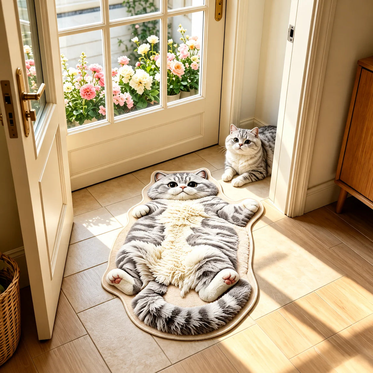 Cat Shaped Rug Soft Polyester Washable Non-Slip Backing