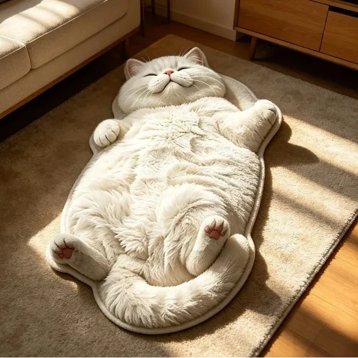 Cat Shaped Rug Soft Polyester Washable Non-Slip Backing