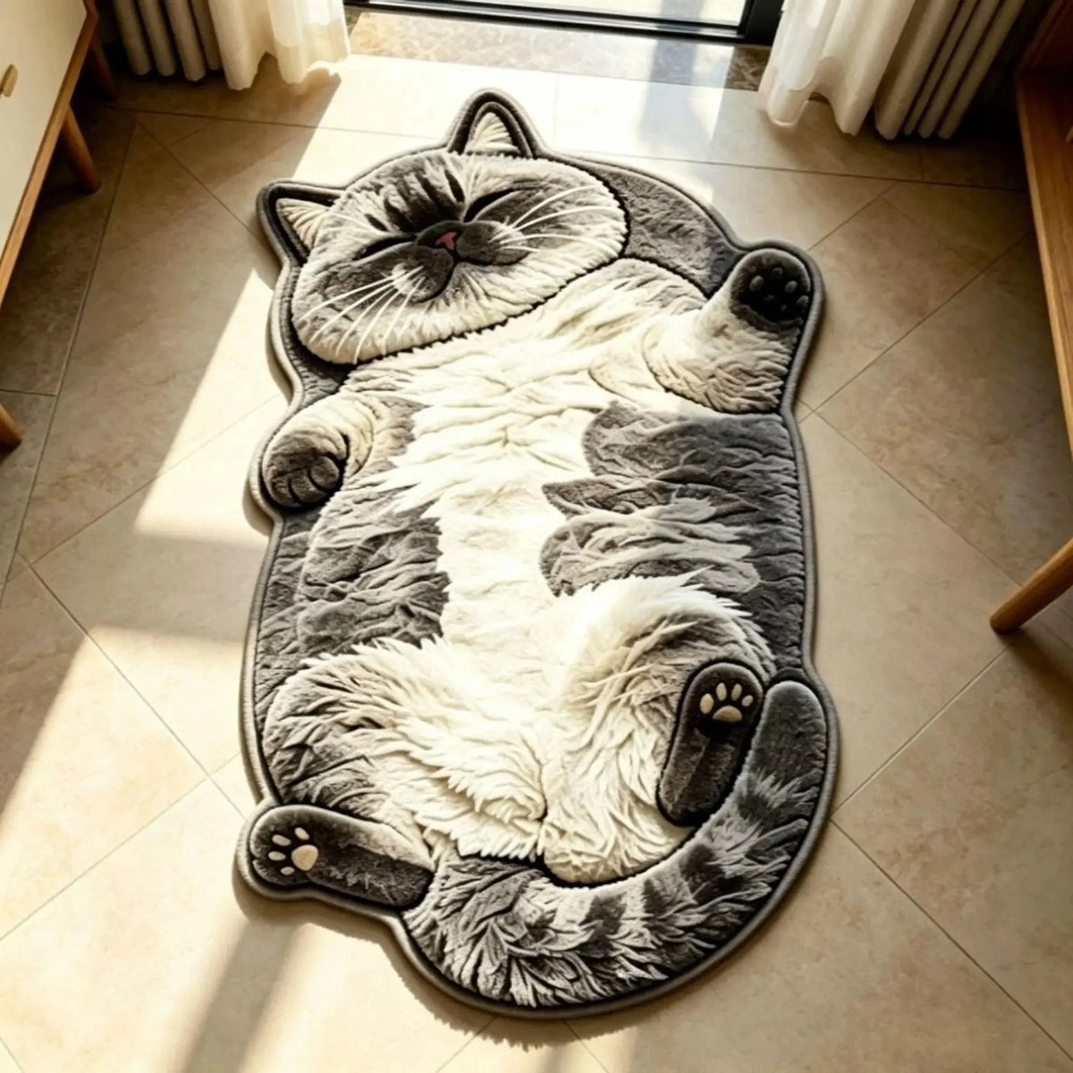 Cat Shaped Rug Soft Polyester Washable Non-Slip Backing