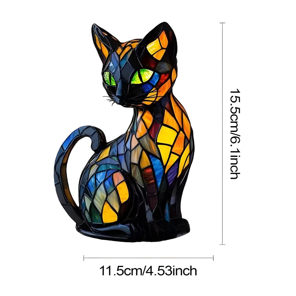 Cat Table Lamp Glass Mosaic Color-Changing Glow