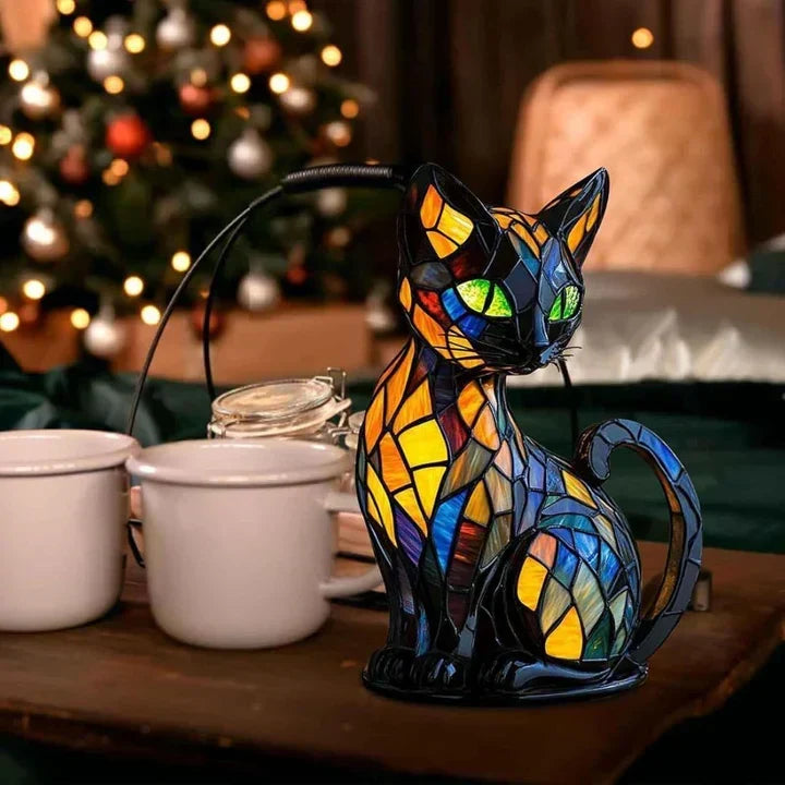 Cat Table Lamp Handcrafted Sleeping Cat Warm LED Glow