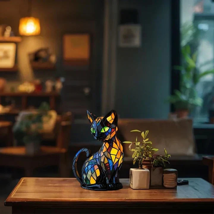 Cat Table Lamp Handcrafted Sleeping Cat Warm LED Glow