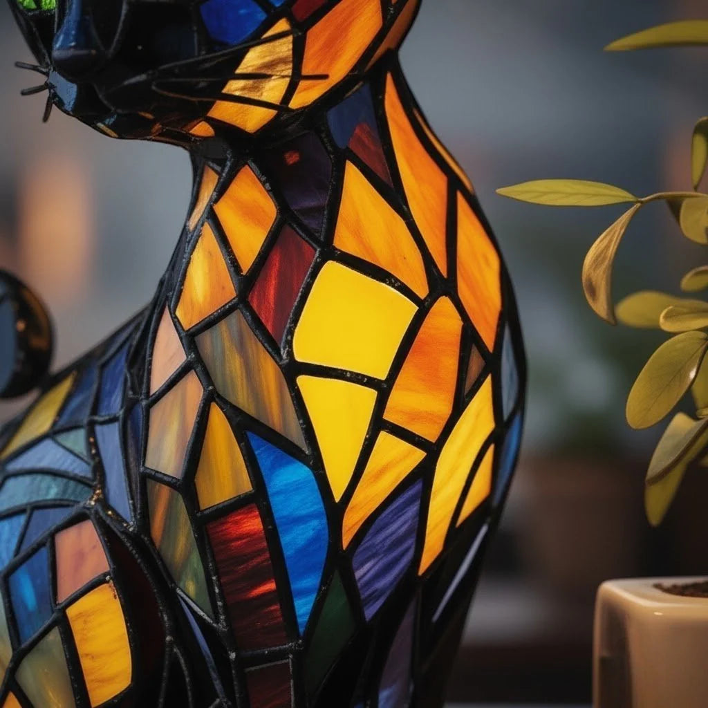 Cat Table Lamp Handmade Resin Warm White LED