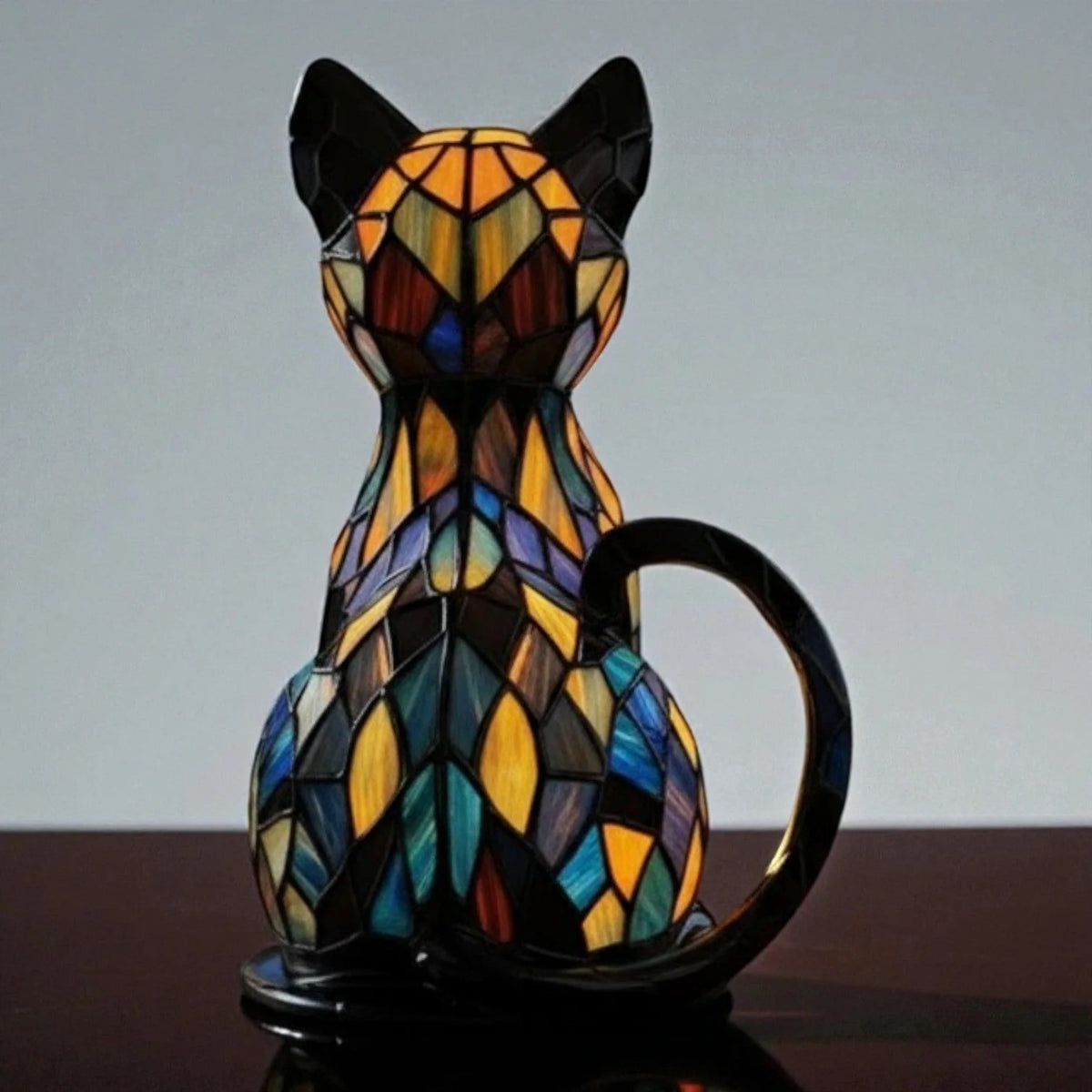 Cat Table Lamp Handmade Resin Warm White LED