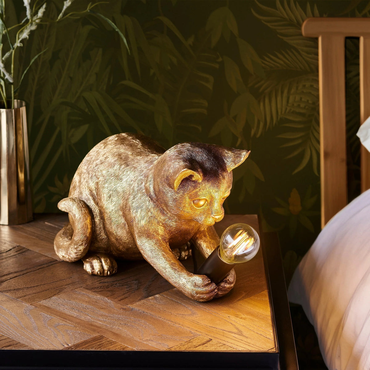 Cat Table Lamp Resin Kitten Design Inline Switch