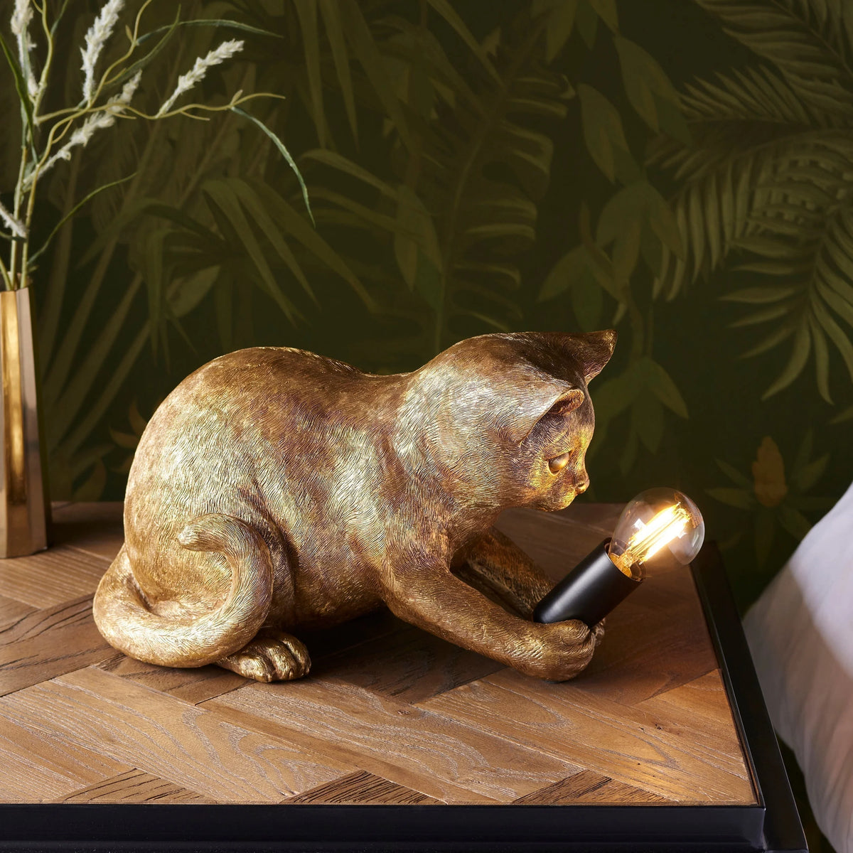 Cat Table Lamp Resin Kitten Design Inline Switch