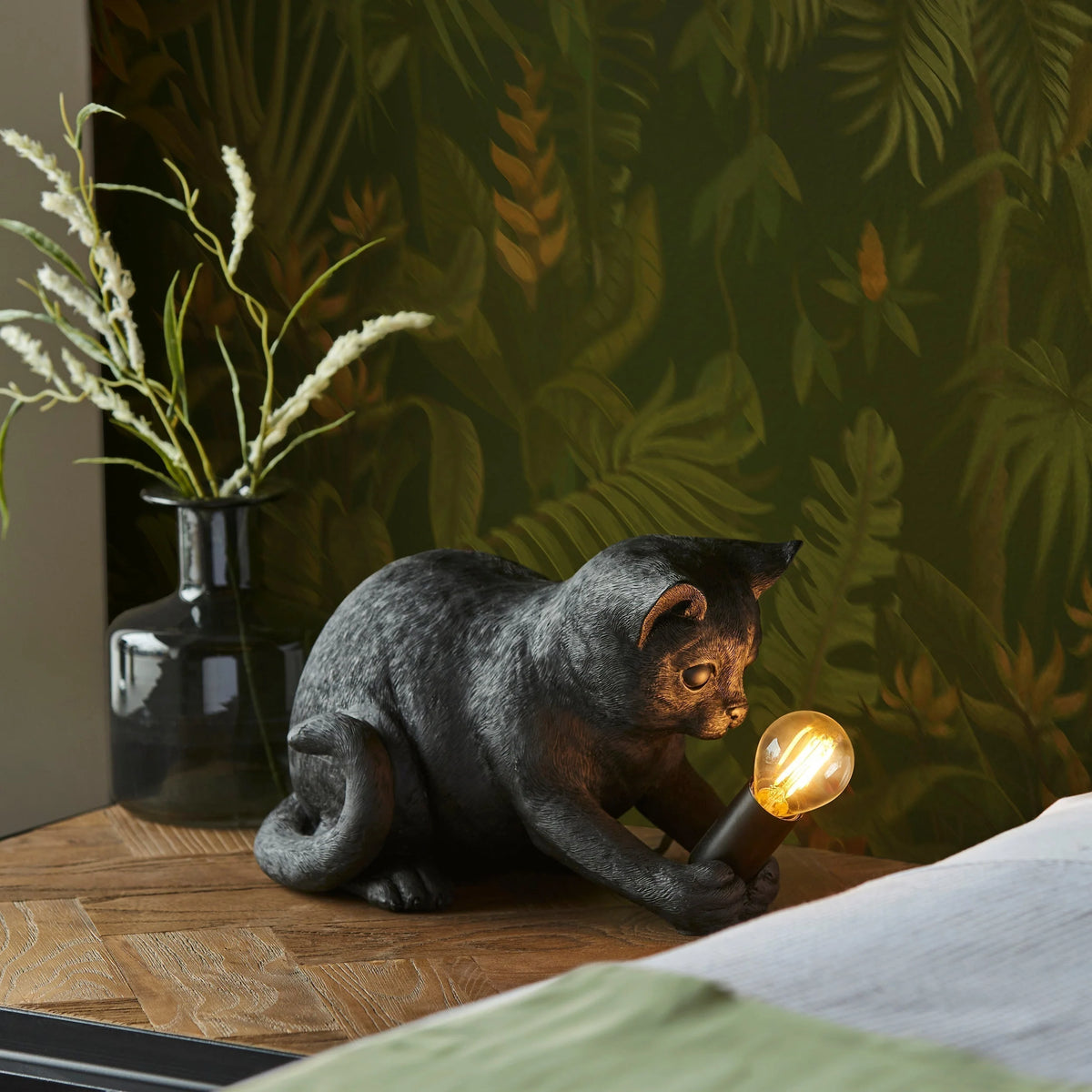 Cat Table Lamp Resin Kitten Design Inline Switch