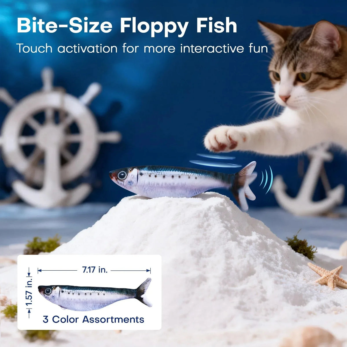 Cat Toy Flopping Fish Touch-Activated Rechargeable 3-Pack