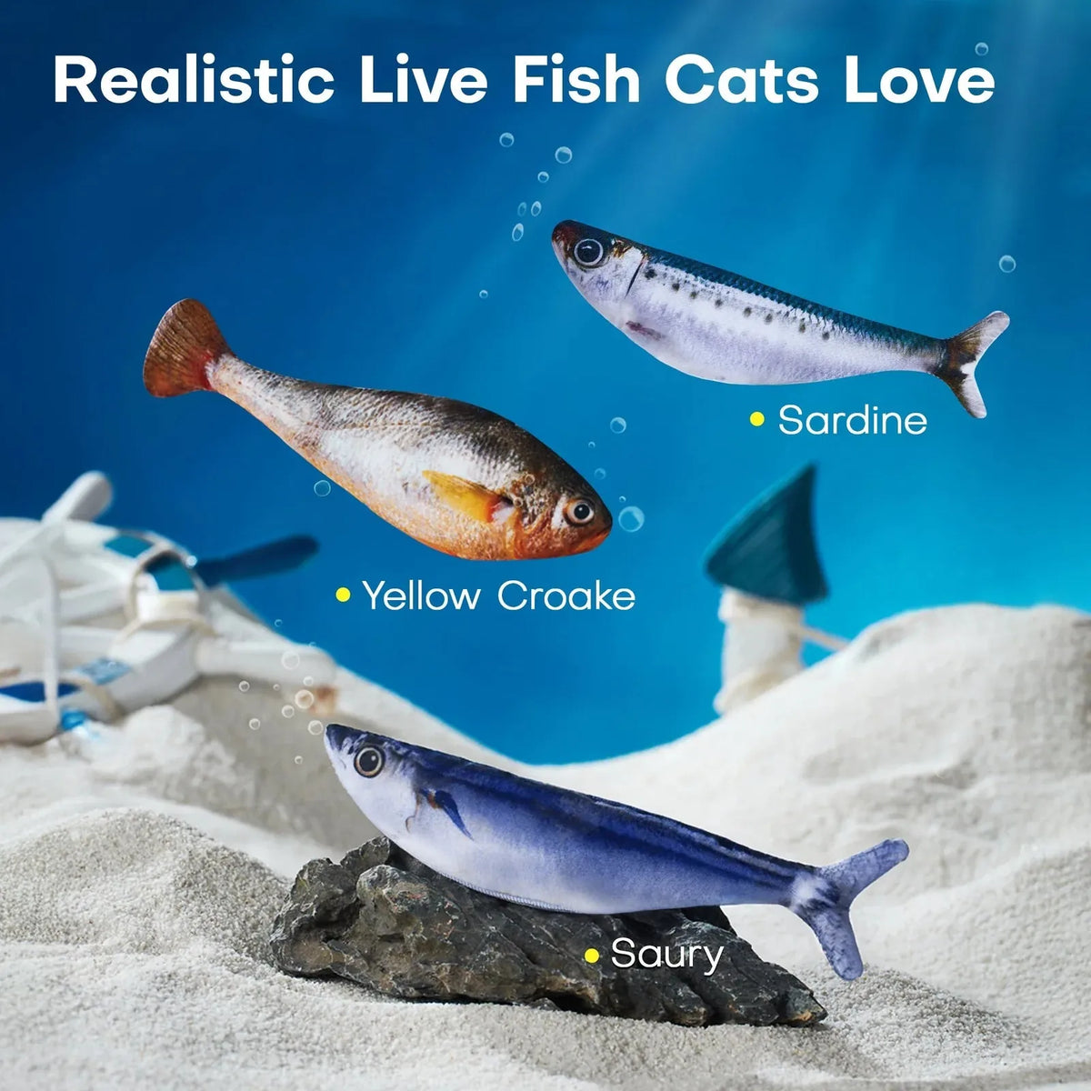 Cat Toy Flopping Fish Touch-Activated Rechargeable 3-Pack