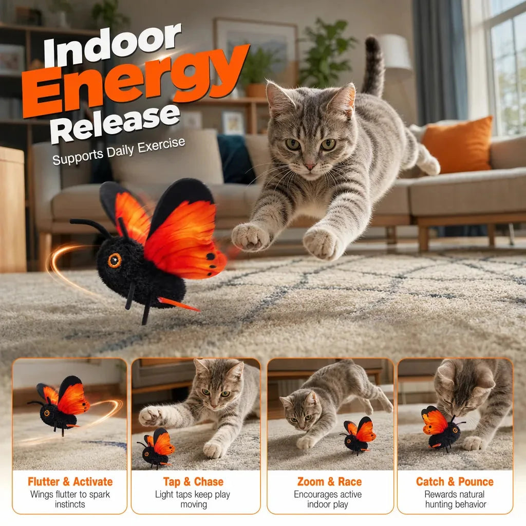 Cat Toy Interactive Flapping Butterfly Touch-Activated Motion-Sensing