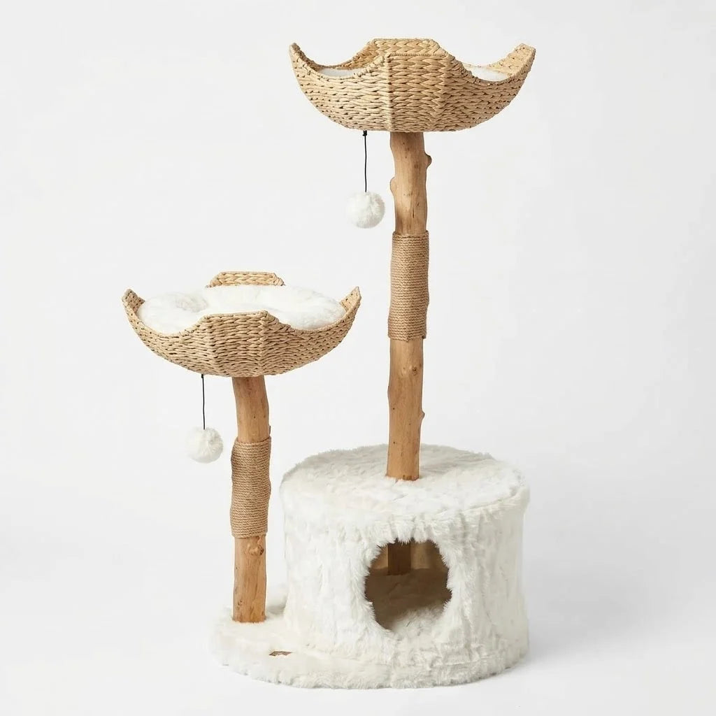 Cat Tree Natural Branch Design With Woven Baskets & Cozy Cave