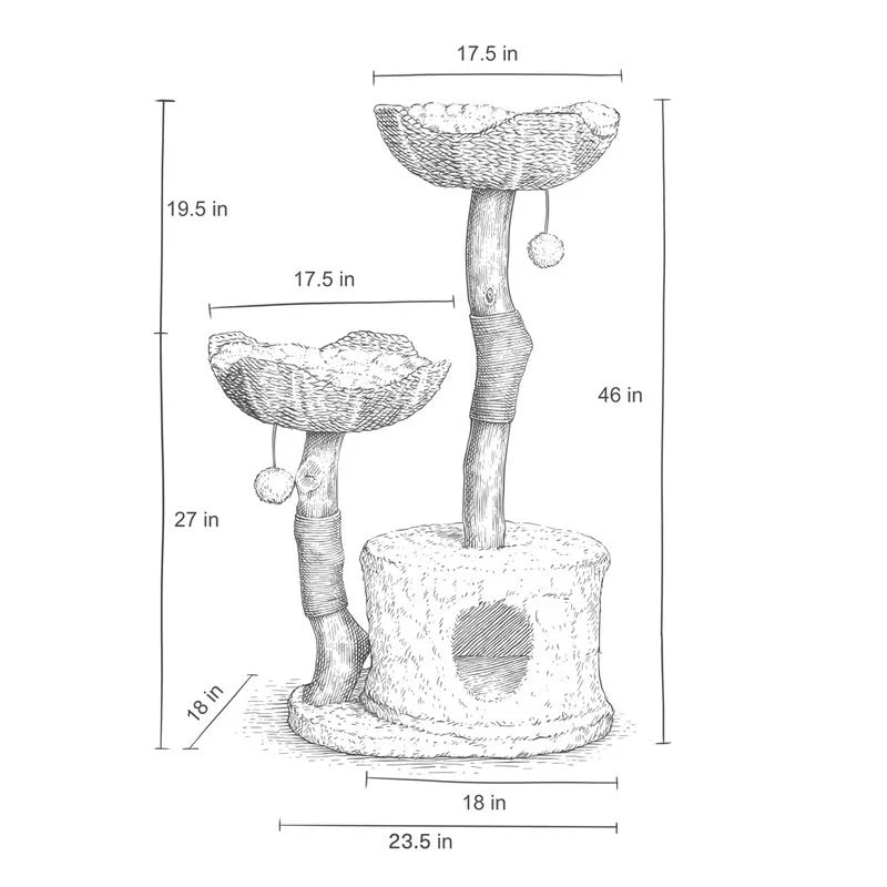 Cat Tree Natural Branch Design With Woven Baskets & Cozy Cave